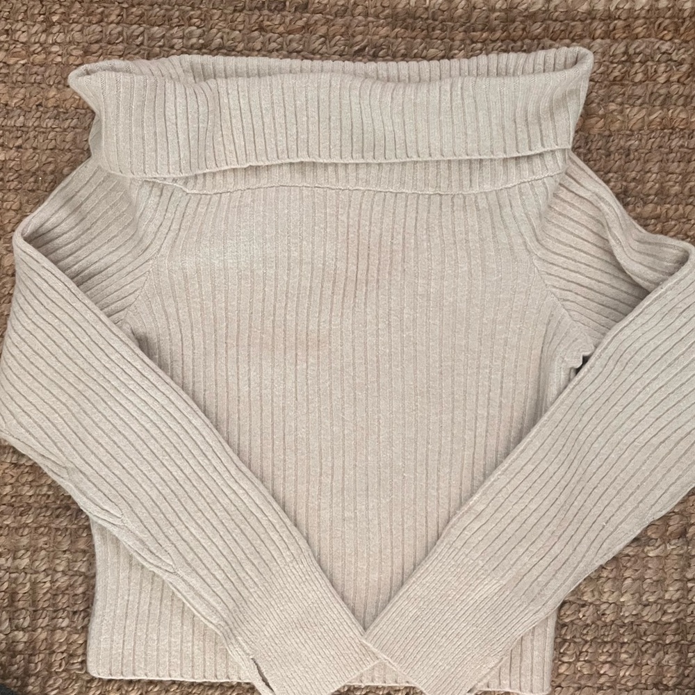 Cream Off-Shoulder Ribbed Aerie Sweater - Picture 1 of 3